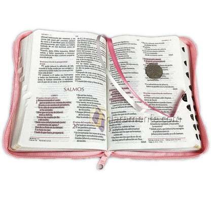 Biblia con Cierre Fuente de Bendiciones Compacta RV1960, imit. piel, rosado floral con índice