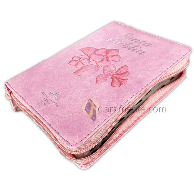 Biblia con Cierre Fuente de Bendiciones Compacta RV1960, imit. piel, rosado floral con índice
