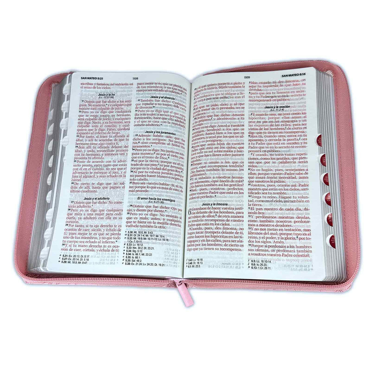 Biblia con Cierre Letra Grande 12 puntos RV1960 imit duotono rosado floral y blanco con índice - Engañosa es la gracia