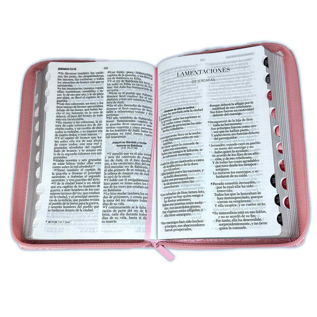 Biblia con Cierre Letra Grande 12 puntos RV1960 imit duotono rosado floral y blanco con índice - Engañosa es la gracia