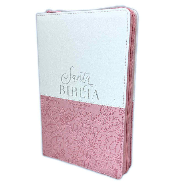 Biblia con Cierre Letra Grande 12 puntos RV1960 imit duotono rosado floral y blanco con índice - Engañosa es la gracia