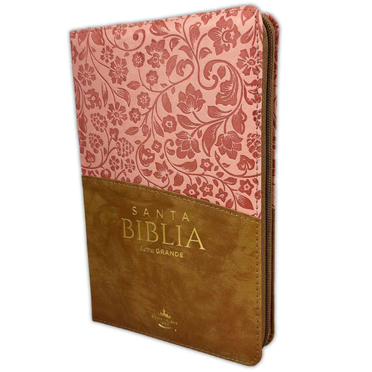 Biblia con Cierre Letra Grande 12 puntos RV1960 imit. rosa floral y café con índice