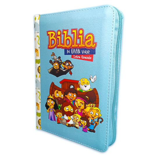 Biblia para Niños Mi Gran Viaje Compacta con Cierre RV1960 imit piel azul/animales