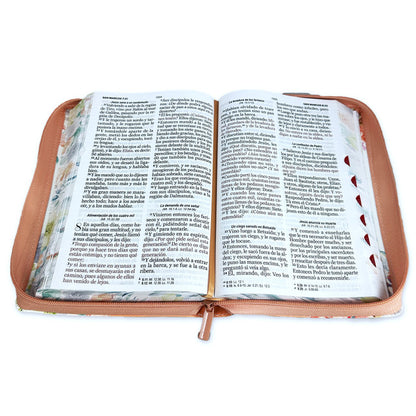 Biblia con Cierre Letra Gigante Manual 14 puntos RV1960 imit piel floral mariposa coral con índice y canto floral