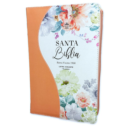 Biblia con Cierre Letra Gigante Manual 14 puntos RV1960 imit piel floral mariposa coral con índice y canto floral