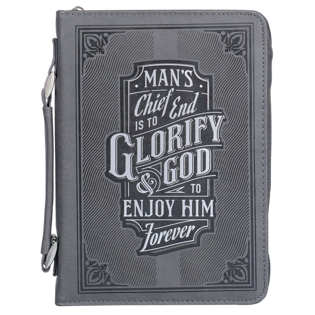 Glorify God Gray Faux Leather Classic Bible Cover - LARGE