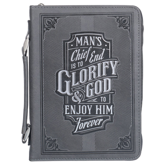 Glorify God Gray Faux Leather Classic Bible Cover - LARGE