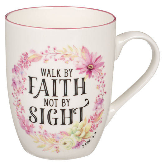 Walk By Faith Not Sight Pink Wreath Ceramic Coffee Mug