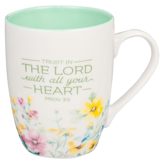 Trust in the Lord Green Wildflower Ceramic Coffee Mug - Proverbs 3:5