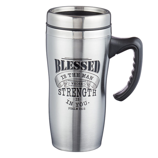 Blessed is the Man Stainless Steel Travel Mug with Handle