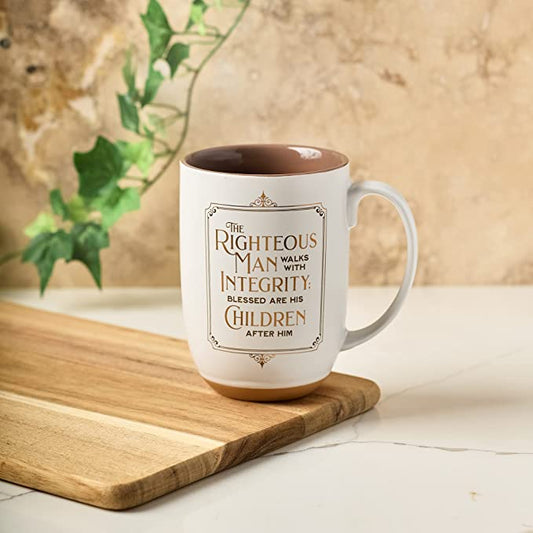 Christian Art Gifts Large Ceramic Coffee & Tea Scripture Mug for Men: Righteous Man - Proverbs 20:7 Inspirational Bible