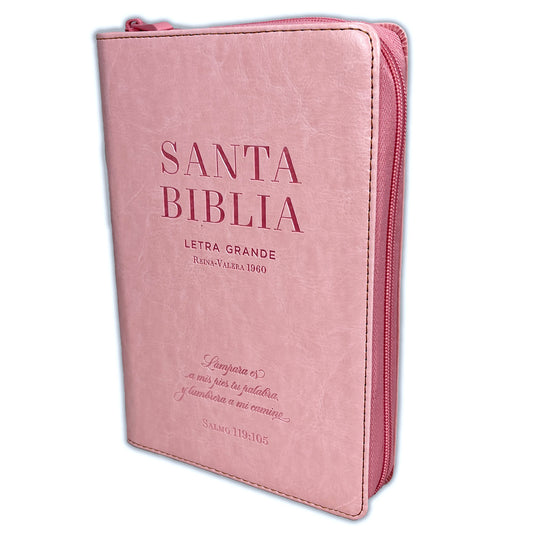 Biblia Letra Grande con Cierre RV1960, imit. piel rosado claro con índice - Lámpara es a mis pies
