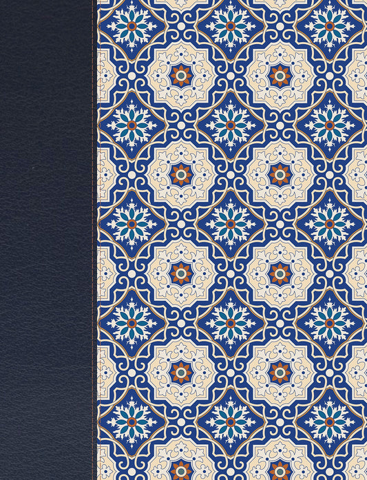 Biblia de apuntes, piel fabricada y mosaico crema y azul - Letra Grande