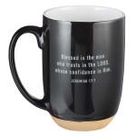 Blessed Man Ceramic Coffee Mug with Dipped Clay Base - Jeremiah 17:7 (Taza)