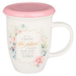 I Know the Plans Pink Lidded Ceramic Coffee Mug - Jeremiah 29:11